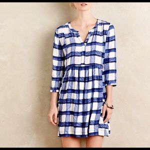 Anthropologie | Maeve Devery Blue Plaid Shirtdress